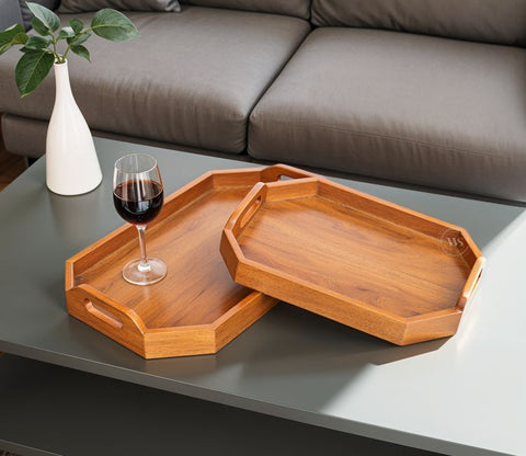 Cosmos Mango Wood Handcrafted Octagonal Serving Tray - (Set of 2)