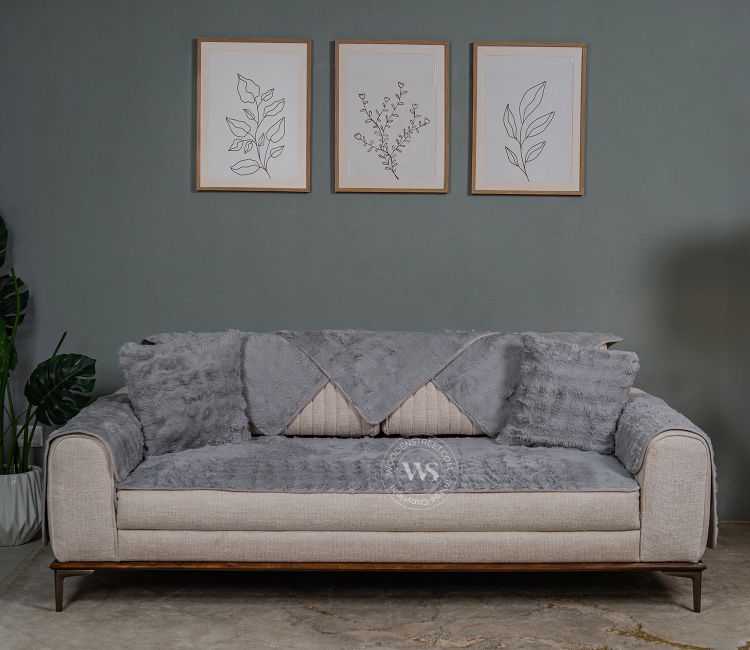 Serene Classic Plain Solid Grey 3 Seater Sofa Cover - Set of 8