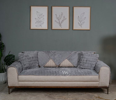 Serene Classic Plain Solid Grey 3 Seater Sofa Cover - Set of 8