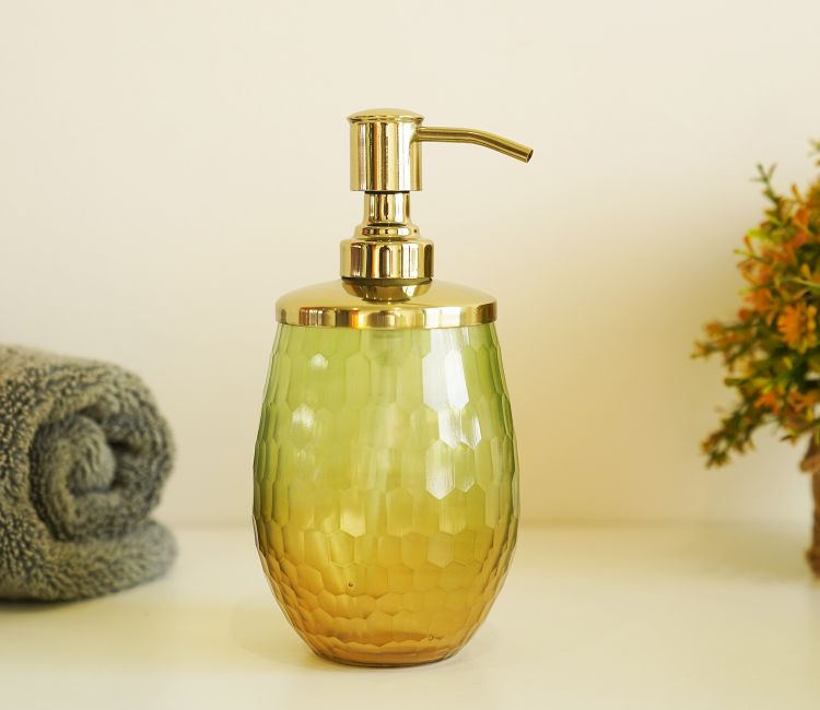 Sorrel Shady Green and Gold Glass Lotion Bottle