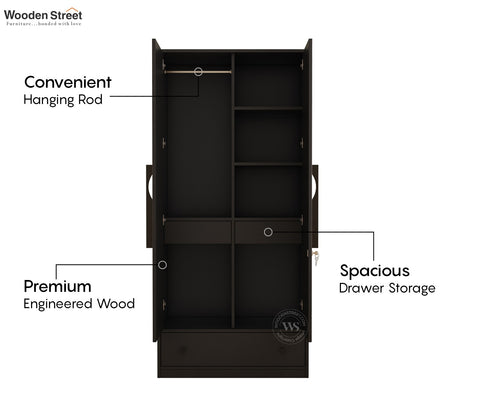 Avren Engineered Wood Wardrobe with Textured Front & Drawer Storage (Zigzag Brown)