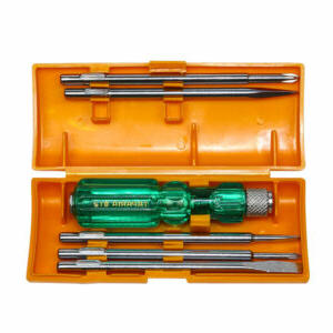 Truliving_Hand Tools & Hardware-Screwdriver & Screwdriver Set-Tools & Hardware-TAPARIA 812 Screw Driver Set with Neon Bulb | Silver & Green