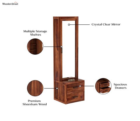 Aberdeen Sheesham Wood Dressing Table with Mirror and Drawers (Honey Finish)
