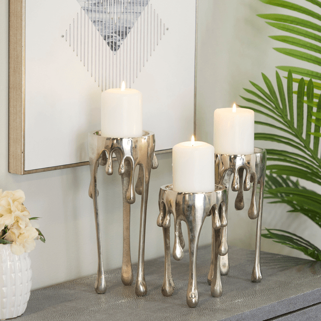 Trueliving Silver Metal Royal Feel Candle Holder ‎18 CM H To 41 CM H