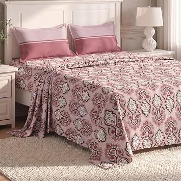 MYTRIDENT Urban Comfort Bedsheet for Double Bed, 144 TC, 100% Cotton Bedsheet with 2 Pillow Covers, Queen Size 228 cm x 254 cm, Delicate Blush