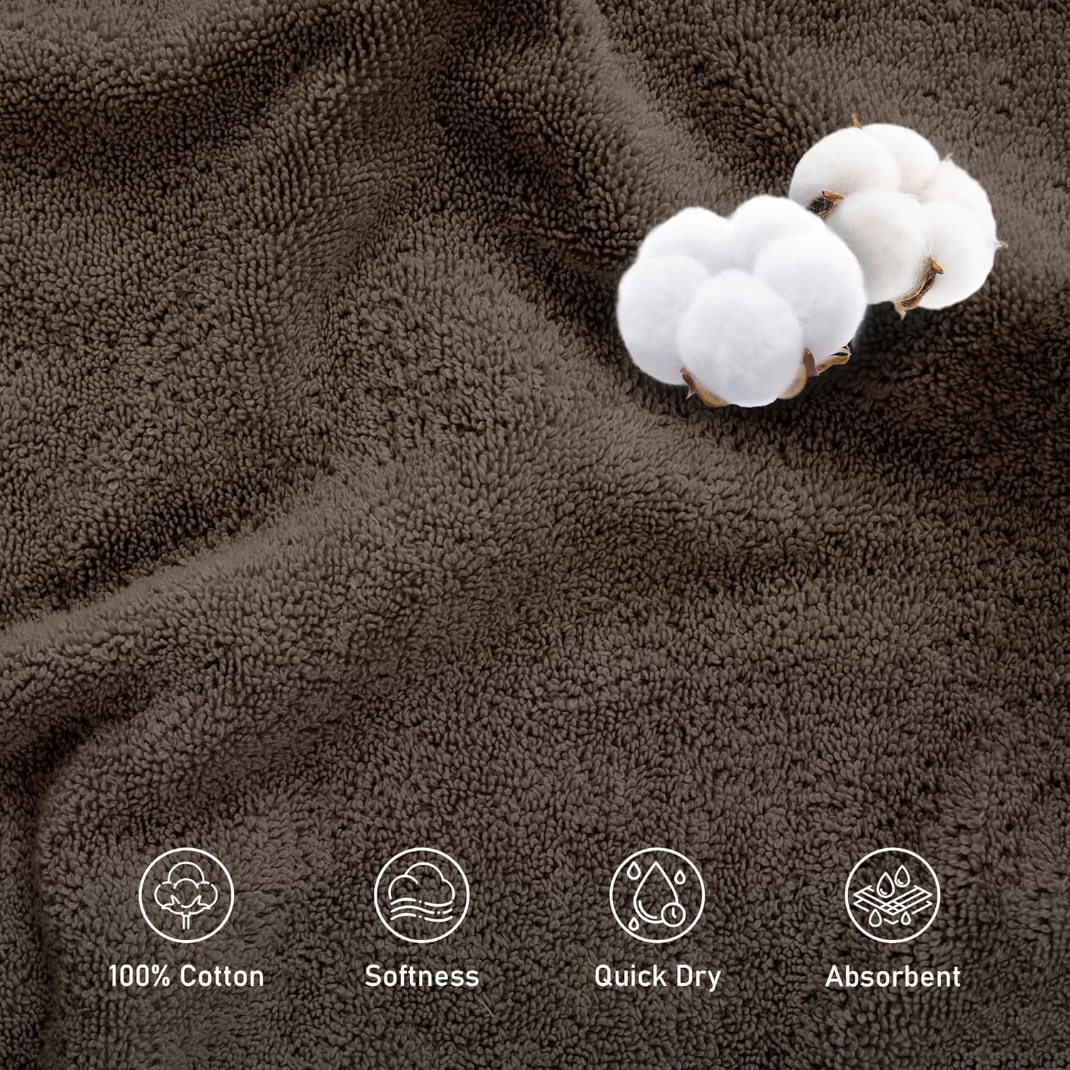 LINENOVA 7-Piece Bath Towel & Chenille Bath Mat Set – 100% Combed Cotton, 550GSM Soft, Absorbent & Quick-Dry Towels and Rugs for Daily Bathroom Use – Chocolate Brown
