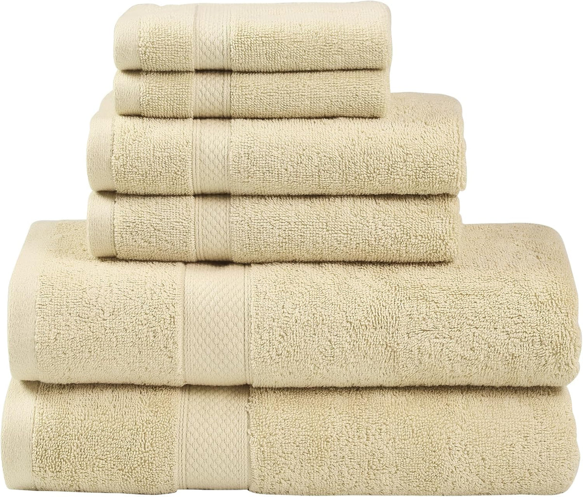 LINENOVA 100% Combed Cotton 650GSM Bath Towel Set of 6 - Includes 2 Bath Towels, 2 Hand Towels, 2 Face Washers, Super Soft Highly Absorbent Towels for Bathroom, Gym, Hotel - Linen