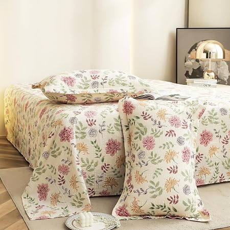 Story@Home King Size Bedsheet | Cloud Cotton Flatsheet King Size with Two Pillow Covers| Super Soft Bed Sheet for King Size Bed | Floral Design (270 x 250 cm, Off White & Pink)