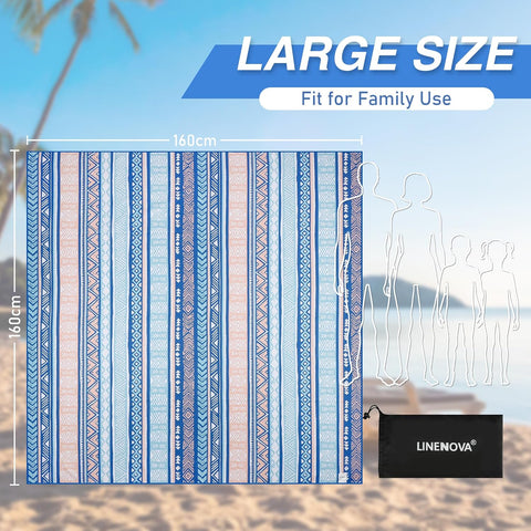LINENOVA Oversized Microfiber Beach Towel-160x160cm Extra Large Size Quick Dry Sand Free Camping Blanket Travel Swim Yoga Mat - Aztec Stripe