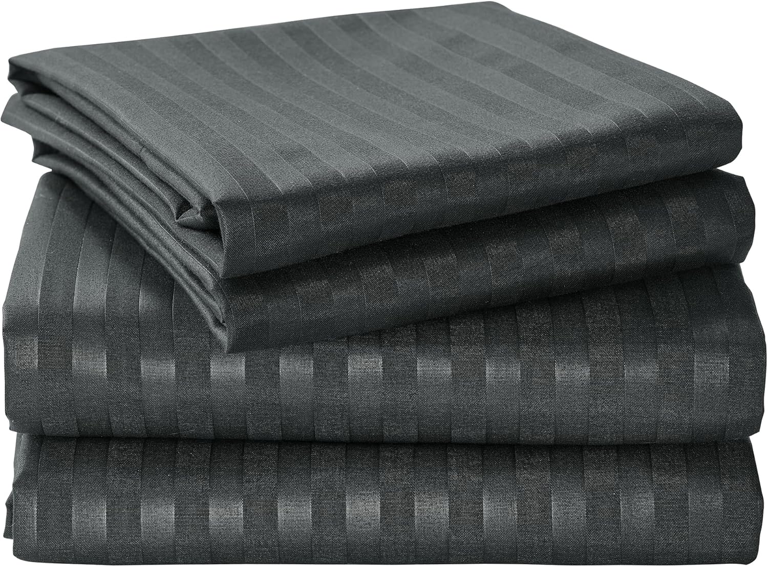 LINENOVA Luxury Stripe Bed Sheet Set Queen – 4 Piece Hotel-Quality 2000TC Ultra-Soft Microfibre – 40cm Deep Fitted Sheet, Flat Sheet & Pillowcase – Black