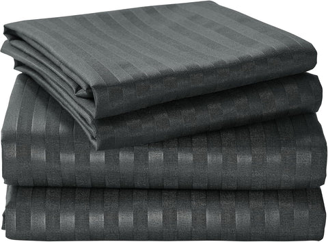 LINENOVA Luxury Stripe Bed Sheet Set Queen – 4 Piece Hotel-Quality 2000TC Ultra-Soft Microfibre – 40cm Deep Fitted Sheet, Flat Sheet & Pillowcase – Black