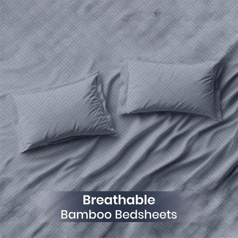 LINENCART Bamboo King Size Bedsheet with 2 Pillow Covers | 100x106 in | 300 TC Floral Printed Bedsheet for Double Bed King Size | Ultra Soft & Anti-Microbial King Size Bed Sheet | Pack of 1, Aqua Blue