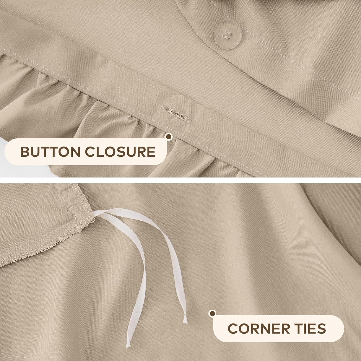 LINENOVA Ruffle Quilt Cover Set Queen – Ultra Soft 2000TC Microfibre Duvet Doona Cover with Corner Ties & Button Closure – 3-Piece Bedding Set with 2 Pillowcases - Warm Sand