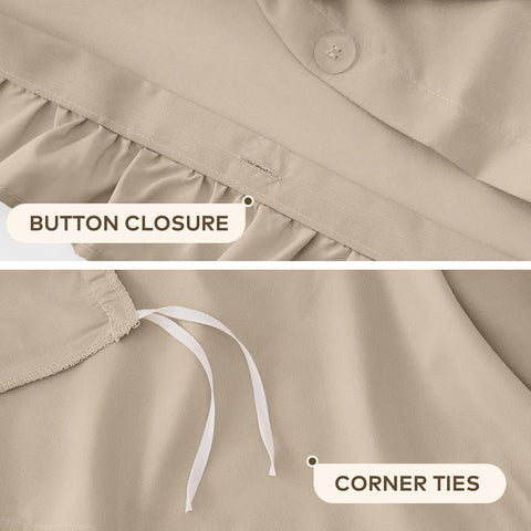 LINENOVA Ruffle Quilt Cover Set Queen – Ultra Soft 2000TC Microfibre Duvet Doona Cover with Corner Ties & Button Closure – 3-Piece Bedding Set with 2 Pillowcases - Warm Sand