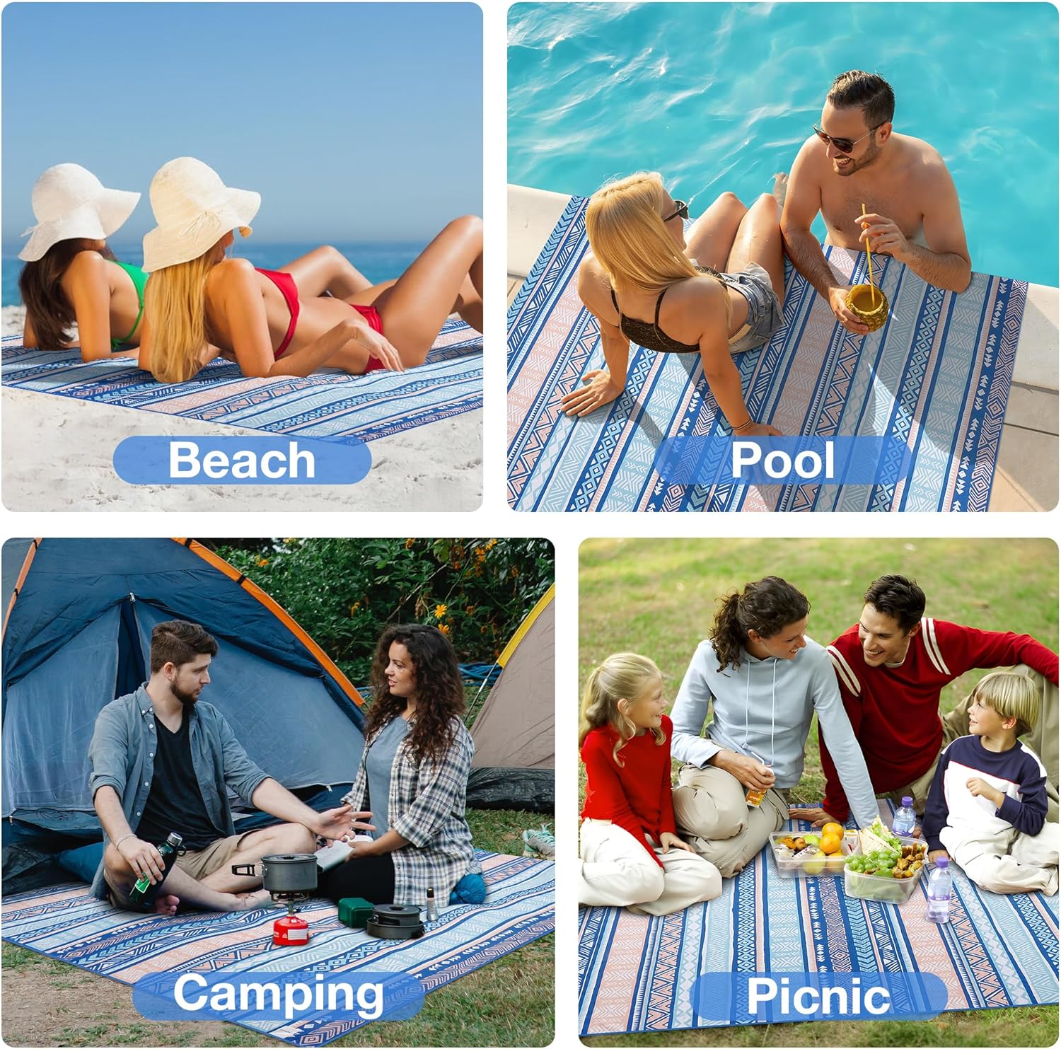 LINENOVA Oversized Microfiber Beach Towel-160x160cm Extra Large Size Quick Dry Sand Free Camping Blanket Travel Swim Yoga Mat - Aztec Stripe