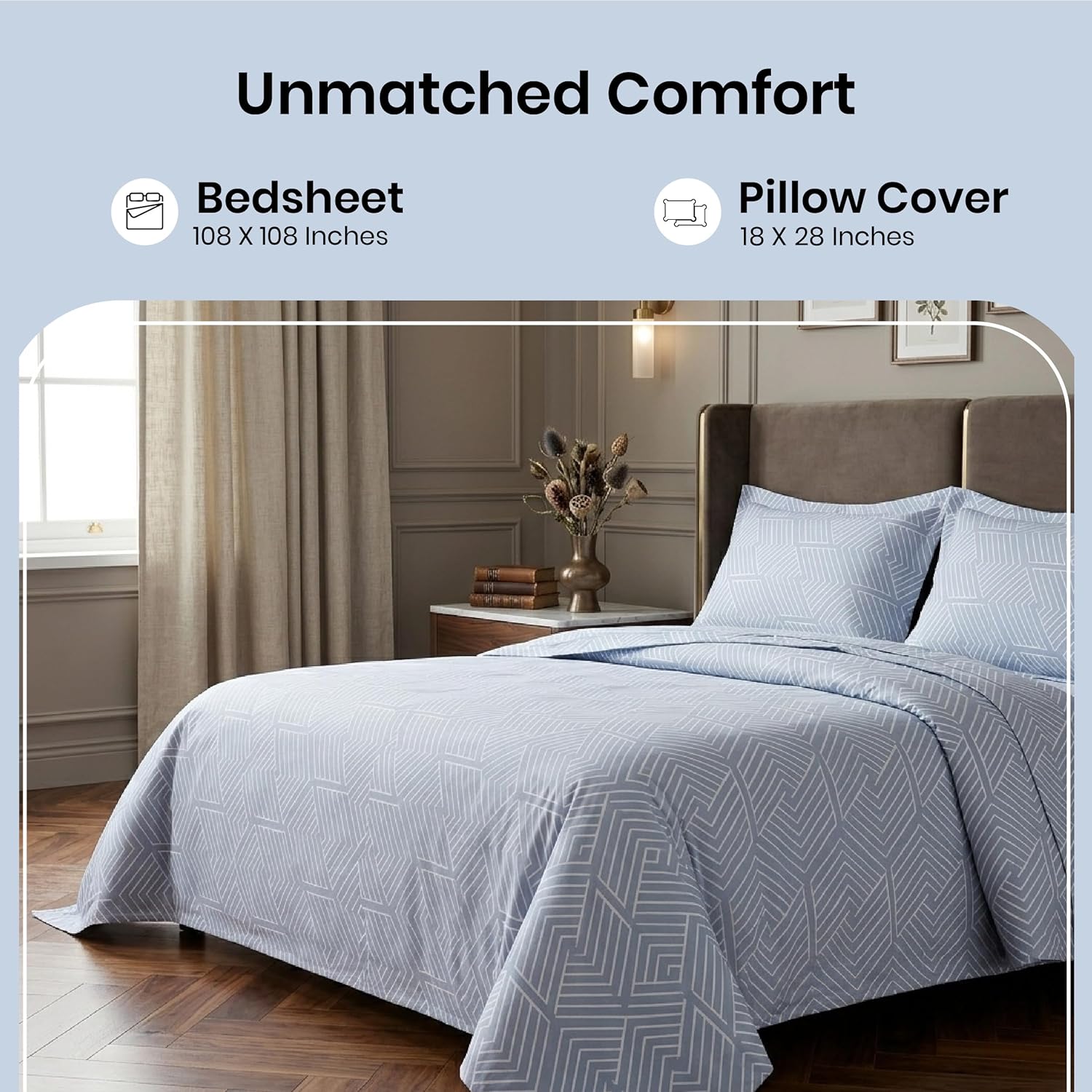 LINENCART Bamboo King Size Bedsheet with 2 Pillow Covers | 100x106 in | 300 TC Floral Printed Bedsheet for Double Bed King Size | Ultra Soft & Anti-Microbial King Size Bed Sheet | Pack of 1, Aqua Blue