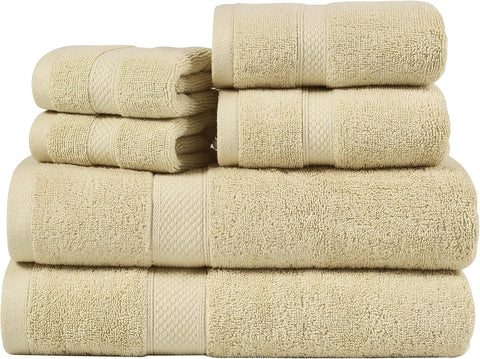 LINENOVA 100% Combed Cotton 650GSM Bath Towel Set of 6 - Includes 2 Bath Towels, 2 Hand Towels, 2 Face Washers, Super Soft Highly Absorbent Towels for Bathroom, Gym, Hotel - Linen