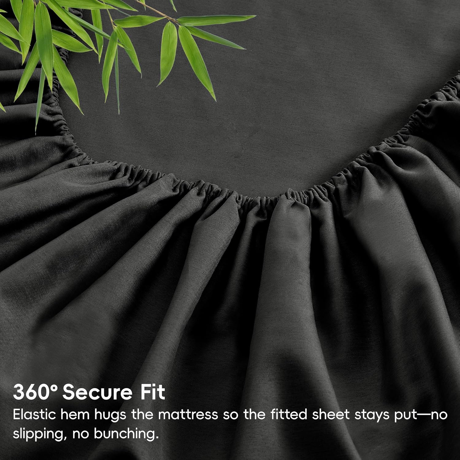 LINENOVA Bamboo Cooling Fitted Sheet Double (1 Piece)- 2000TC Ultra Soft & Breathable, Ideal for Hot Sleepers, 40cm Deep Pocket, All-Season Comfort - Black