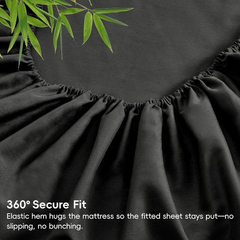 LINENOVA Bamboo Cooling Fitted Sheet Double (1 Piece)- 2000TC Ultra Soft & Breathable, Ideal for Hot Sleepers, 40cm Deep Pocket, All-Season Comfort - Black
