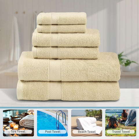 LINENOVA 100% Combed Cotton 650GSM Bath Towel Set of 6 - Includes 2 Bath Towels, 2 Hand Towels, 2 Face Washers, Super Soft Highly Absorbent Towels for Bathroom, Gym, Hotel - Linen