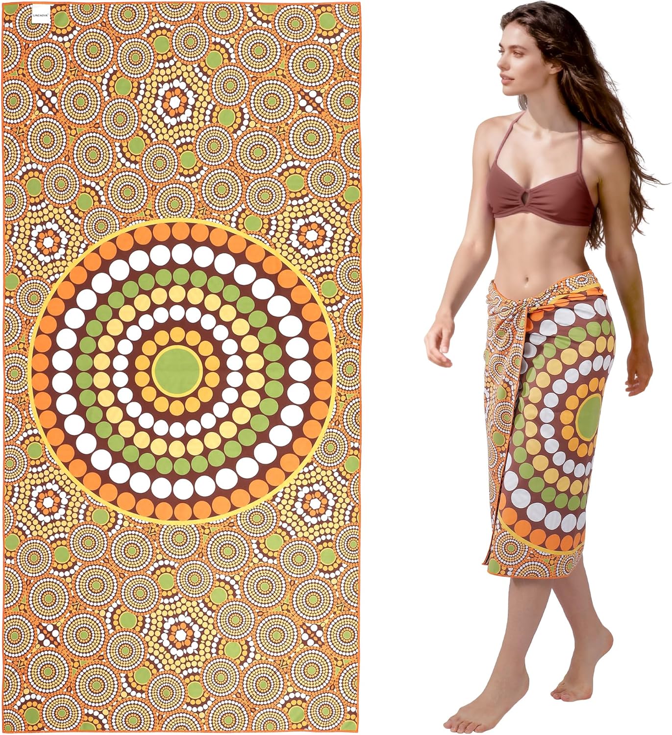 LINENKART Microfiber Beach Towel 160x80cm, Dual-Sided Quick Dry Pool Towel with Pouch, Absorbent, Sand Free & Lightweight Compact Beach Blanket for Swimming, Yoga, Camping - Round Pattern