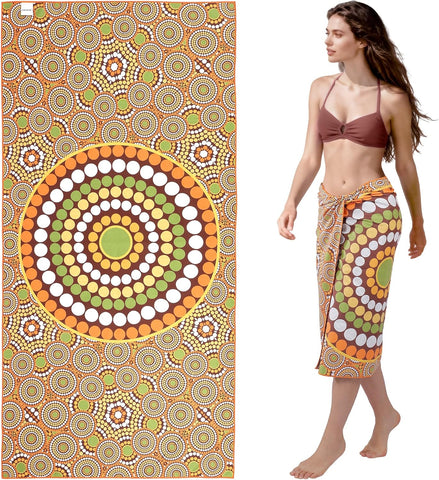 LINENKART Microfiber Beach Towel 160x80cm, Dual-Sided Quick Dry Pool Towel with Pouch, Absorbent, Sand Free & Lightweight Compact Beach Blanket for Swimming, Yoga, Camping - Round Pattern