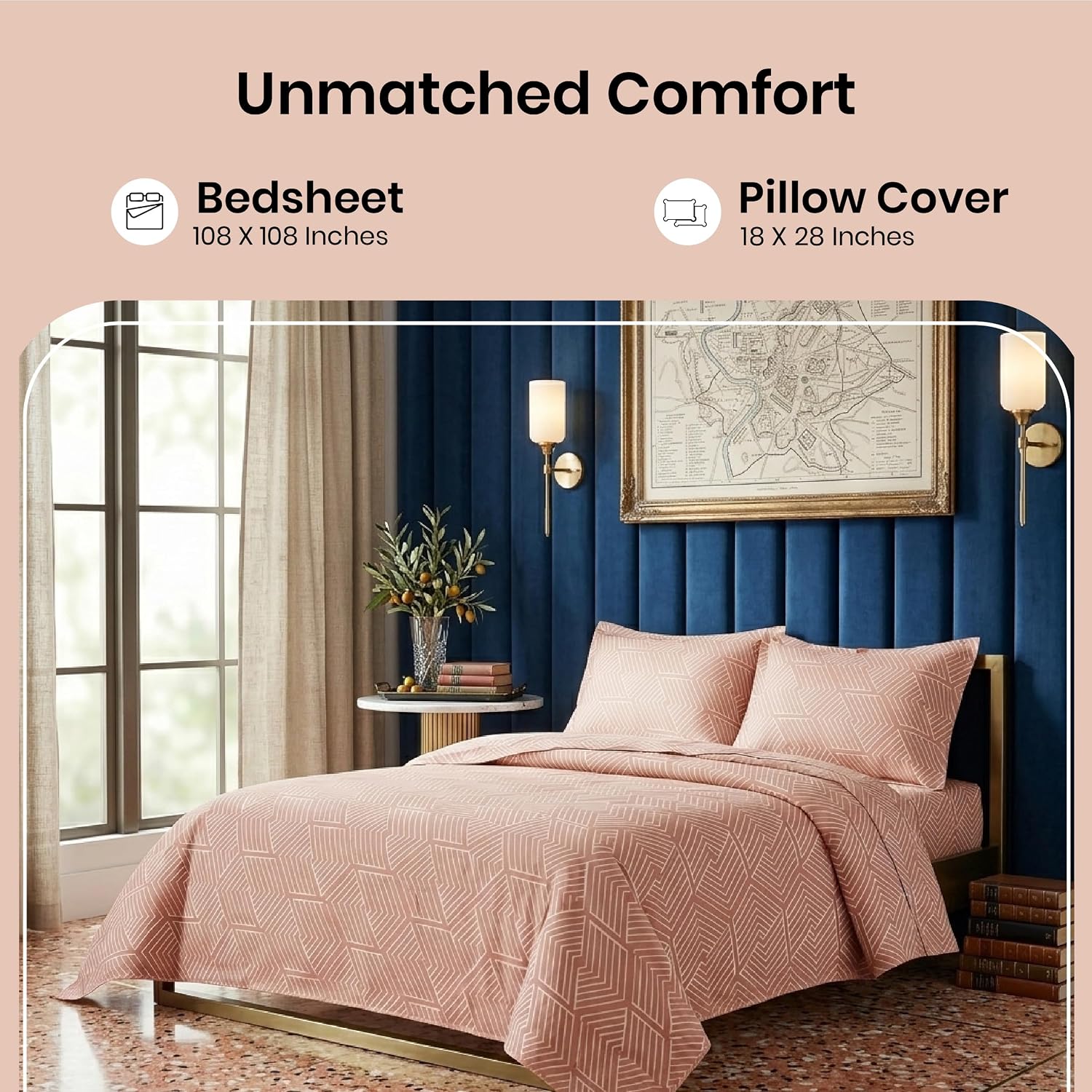 LINENCART Bamboo King Size Bedsheet with 2 Pillow Covers | 100x106 in | 300 TC Floral Printed Bedsheet for Double Bed King Size | Ultra Soft & Anti-Microbial King Size Bed Sheet | Pack of 1, Aqua Blue