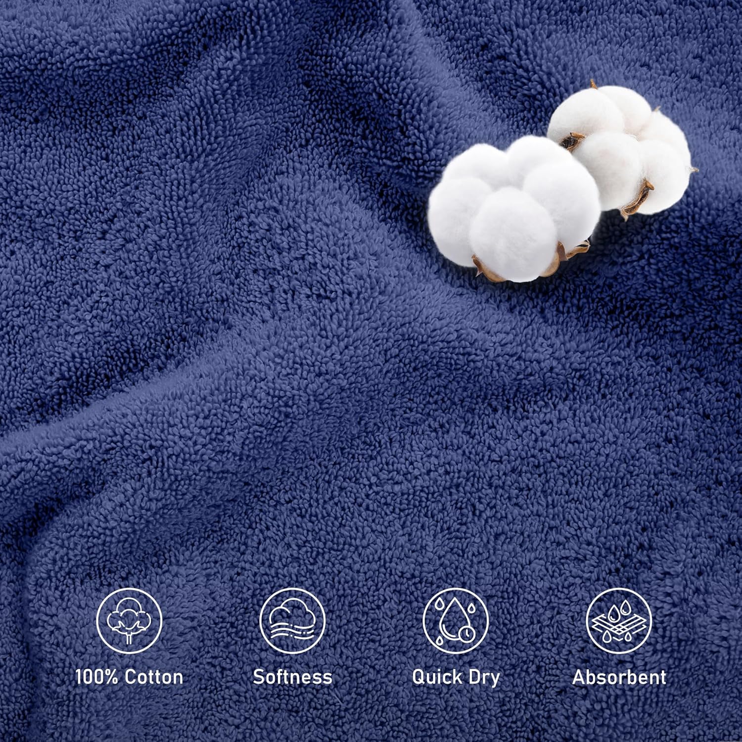 LINENOVA 6 Piece Towel Set with 2 Bath Towels,2 Hand Towels, and 2 Washcloths, 100% Combed Cotton Ultra Soft Highly Absorbent 550GSM Bath Towel Set for Bathroom, Gym, Yoga (Navy)