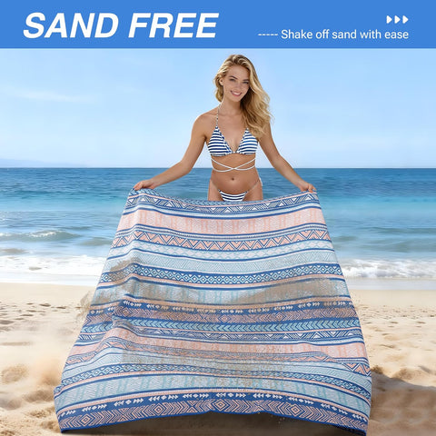 LINENOVA Oversized Microfiber Beach Towel-160x160cm Extra Large Size Quick Dry Sand Free Camping Blanket Travel Swim Yoga Mat - Aztec Stripe