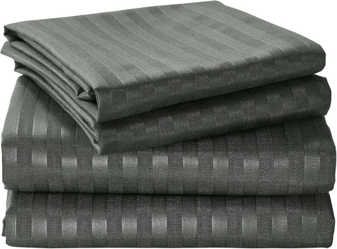 LINEKART Luxury Stripe Bed Sheet Set Queen – 4 Piece Hotel-Quality 2000TC Ultra-Soft Microfibre – 40cm Deep Fitted Sheet, Flat Sheet & Pillowcase – Black