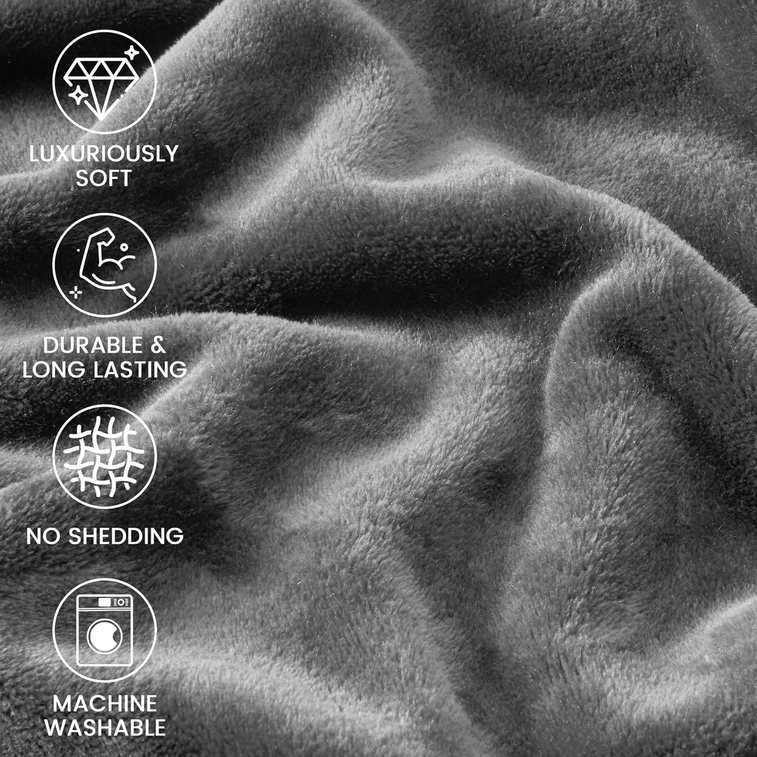 LINENOVA Fleece Throw Blanket 127x152cm Charcoal, Soft Flannel Microfiber Plush Blanket, Lightweight Cozy Couch Blanket for Sofa Bed Travel All Seasons