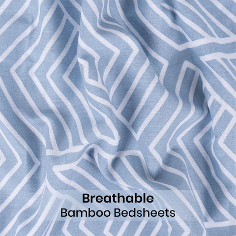 LINENCART Bamboo King Size Bedsheet with 2 Pillow Covers | 100x106 in | 300 TC Floral Printed Bedsheet for Double Bed King Size | Ultra Soft & Anti-Microbial King Size Bed Sheet | Pack of 1, Aqua Blue