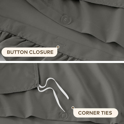 LINENOVA Ruffle Quilt Cover Set Single – Ultra Soft 2000TC Microfibre Duvet Doona Cover with Corner Ties & Button Closure – 2-Piece Bedding Set with Pillowcase - Dark Grey