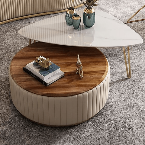 Trueliving Wood Cream Coffee Table Living Room H 14 x W 33 x D 33