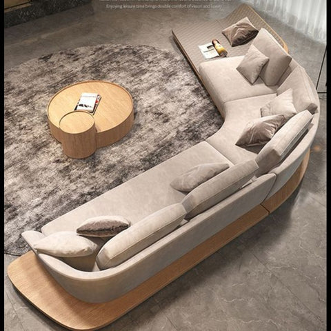 Trueliving Modern Dark Six Seater Sofa Linen Finish (H 36" x W 80" x D 34")+(H 33" x W 60" x D 35")+(H 30'' x W 31'' x D 30'')