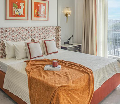 Kesarth Luxe Fabric Bed with High Rise Headboard & Storage (King Size, Red Upholstery)