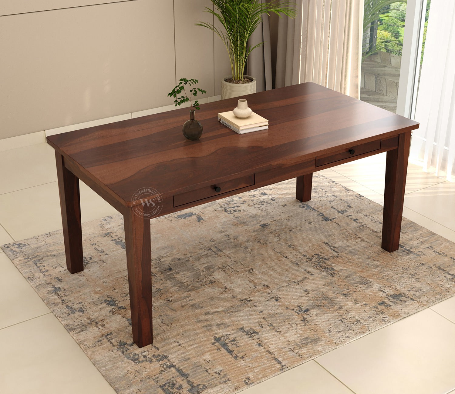 Mcbeth 6 Seater Dining Table With Storage (Walnut Finish)
