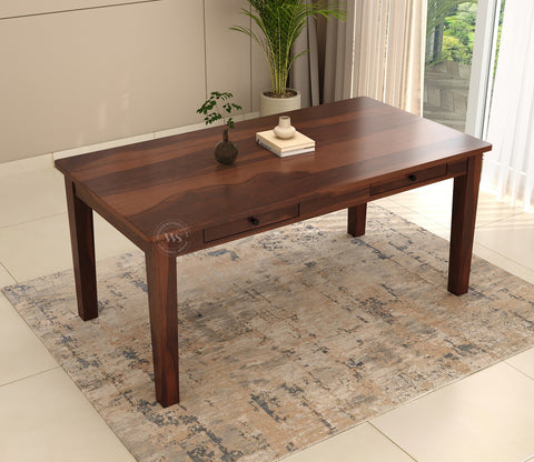 Mcbeth 6 Seater Dining Table With Storage (Walnut Finish)