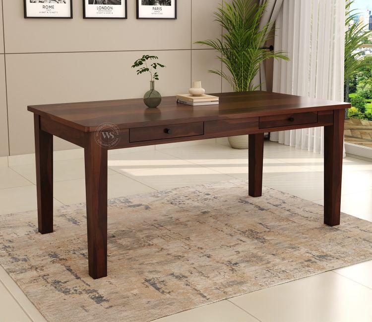 Mcbeth 6 Seater Dining Table With Storage (Walnut Finish)