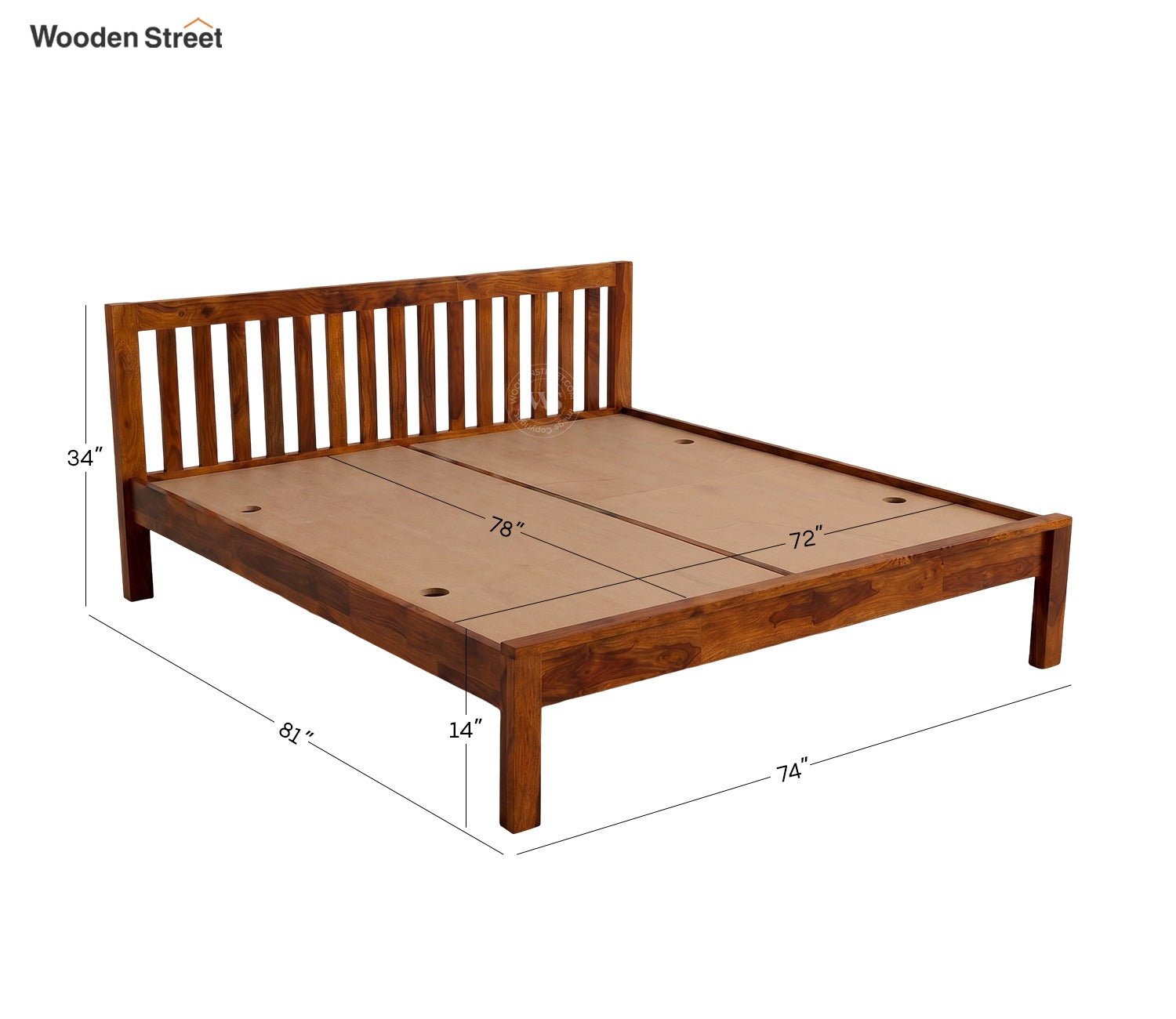 Venice Wooden King Size Bed Without Storage (Honey Finish)