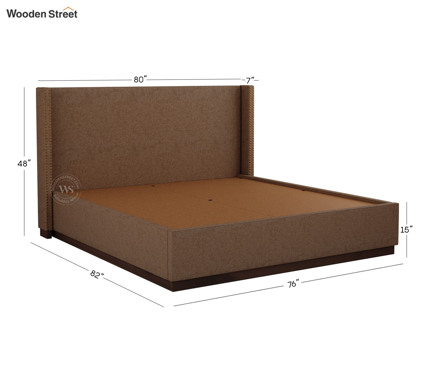 Kesarth Luxe Upholstered Hydraulic Storage Bed with High-Rise Headboard (King Size, Sand Brown)