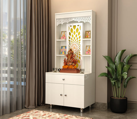 Vidyut Engineered Wood Home Temple With Inbuilt LED Light System (White Finish)