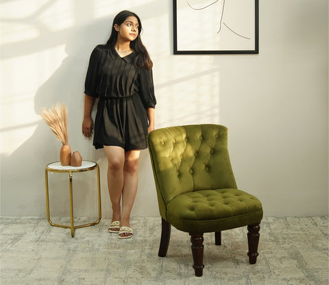 Thrace Lounge Chair (Velvet, Dark Olive Green)