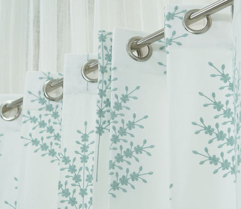 Jacquard Tree 1 Piece Sheer Curtain (Blue, 7 Feet)