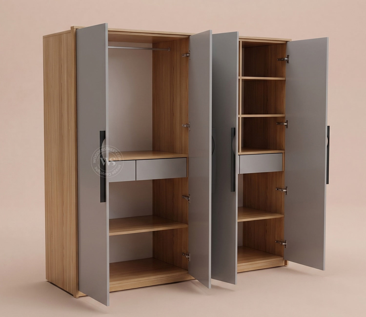 Vespera Engineered Wood Four Door Wardrobe (Gothic Grey, Classic Oak Finish)