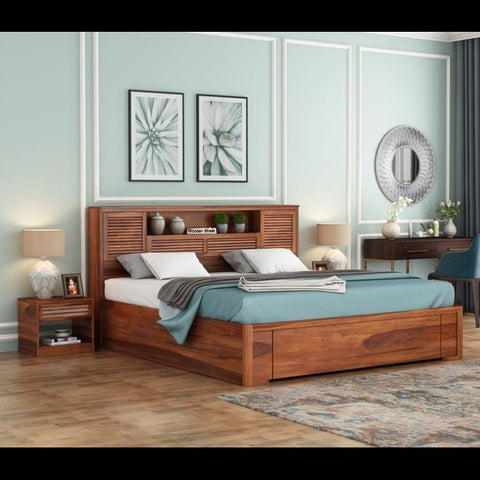 Trueliving Luxurious designer Dark bed Laminated Finish & PU Finish 6Ft *6Ft *1Ft