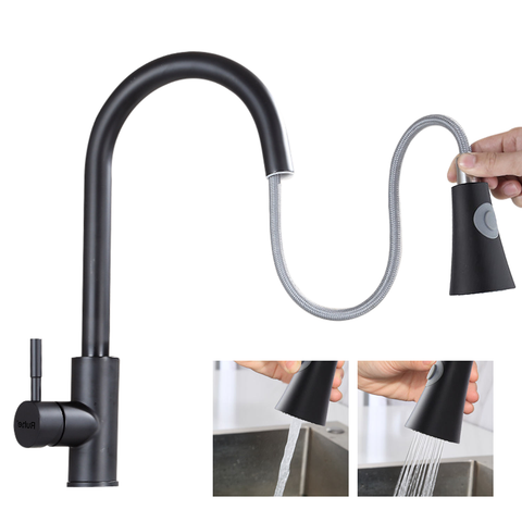Trueliving Luxuries  Kara Pull-out Single Lever Table Mount Sink Mixer Faucet with Dual Flow (Matte Black) 304-Grade SS20 Inches