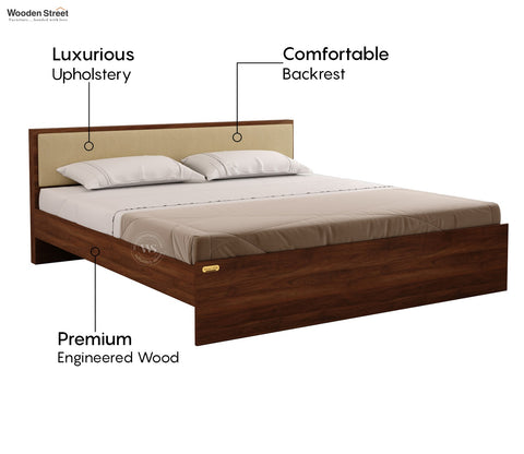 Clemency Bed with Cushioned Headboard Without Storage (Queen Size, Columbian Walnut Finish)
