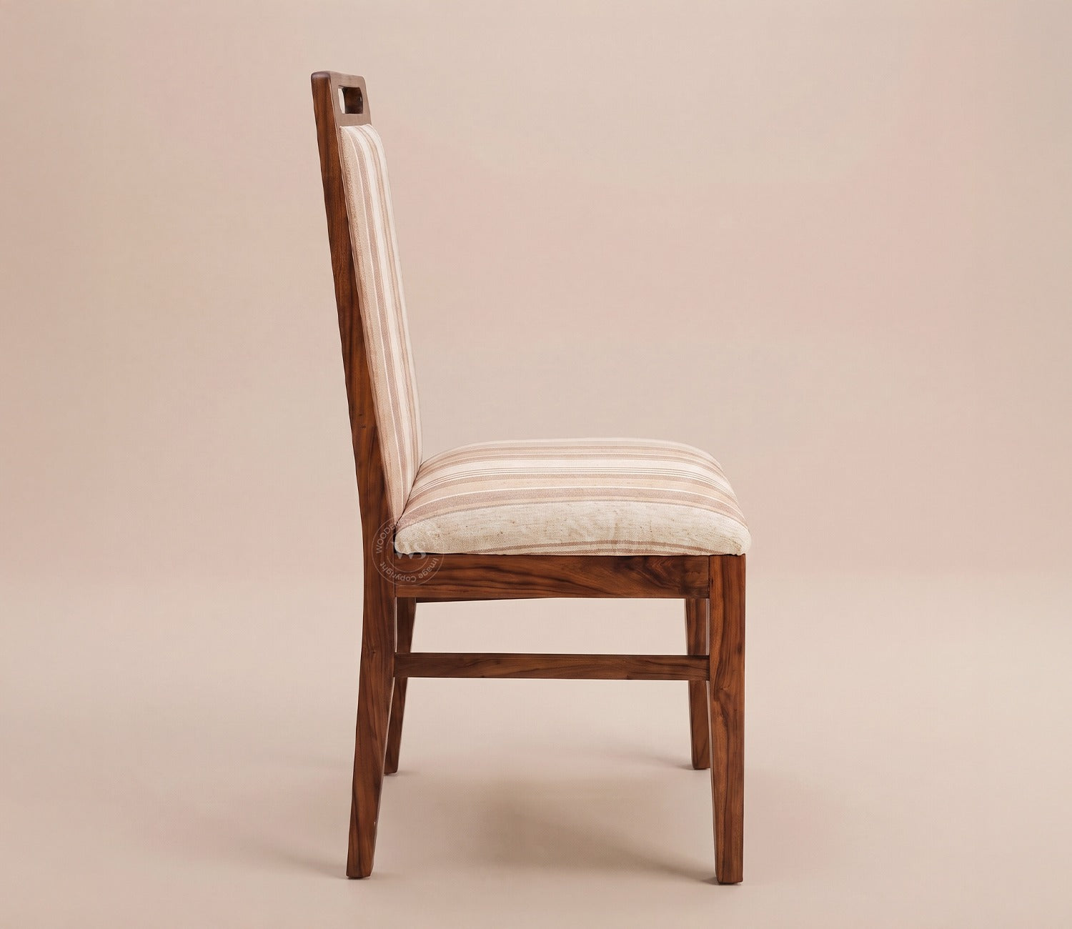 Hazel Premium Sheesham Wood Dining Chair with Luxurious Cotton Upholstery (Teak Finish, Cream Stripes)