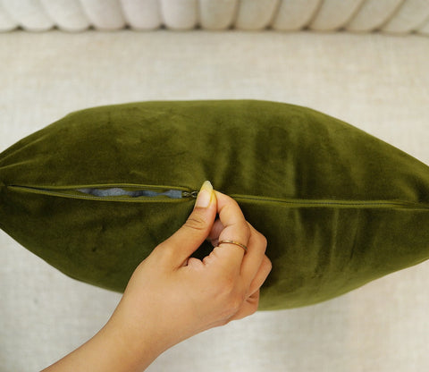 Cupid Velvet Cushion Covers - Pack of 5 (22 x 22 Inches, Dark Olive Green)